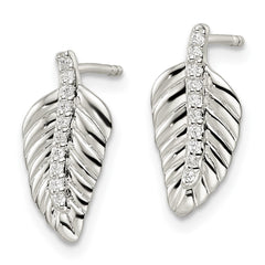 Sterling Silver CZ Leaf Post Earrings