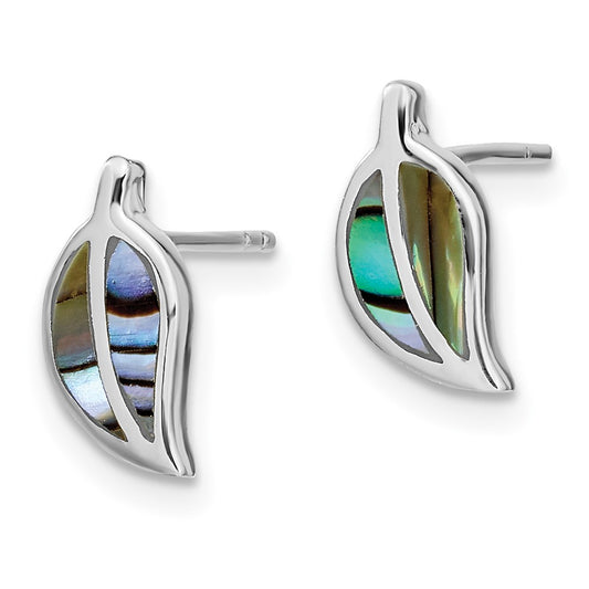 Rhodium-plated Silver Abalone Leaf Post Earrings