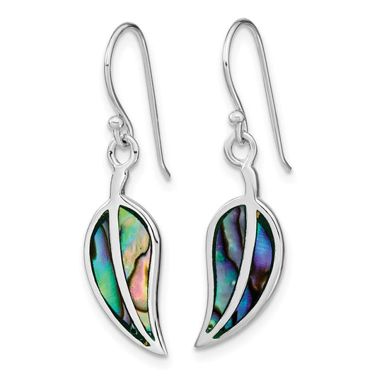 Rhodium-plated Silver Abalone Leaf Shephard Hook Earrings