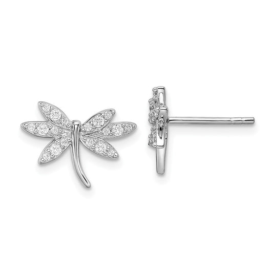 Rhodium-plated Sterling Silver CZ Dragonfly Post Earrings