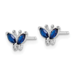 Rhodium-plated Sterling Silver Blue & White CZ Butterfly Post Earrings