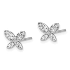 Rhodium-plated Sterling Silver CZ Butterfly Post Earrings