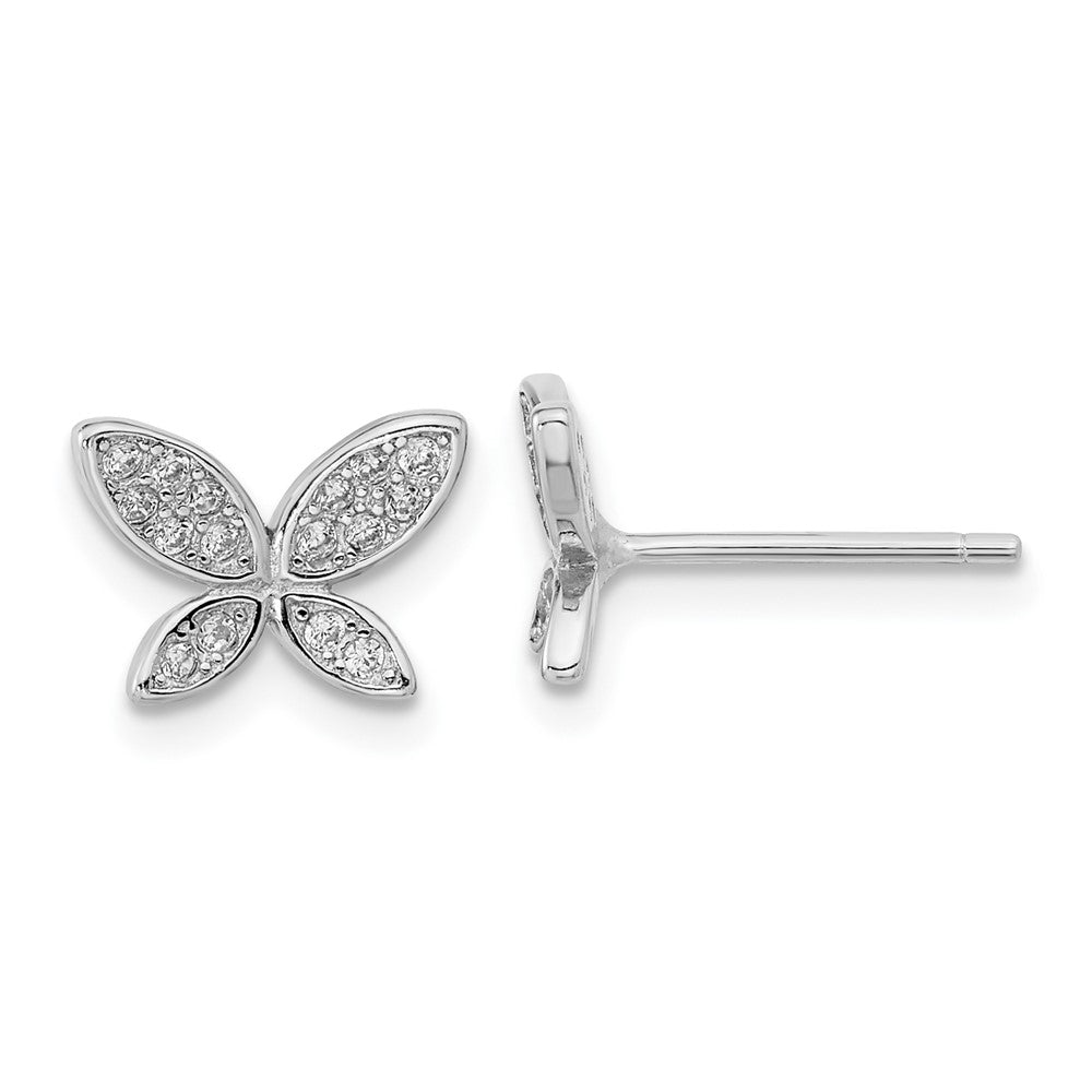 Rhodium-plated Sterling Silver CZ Butterfly Post Earrings