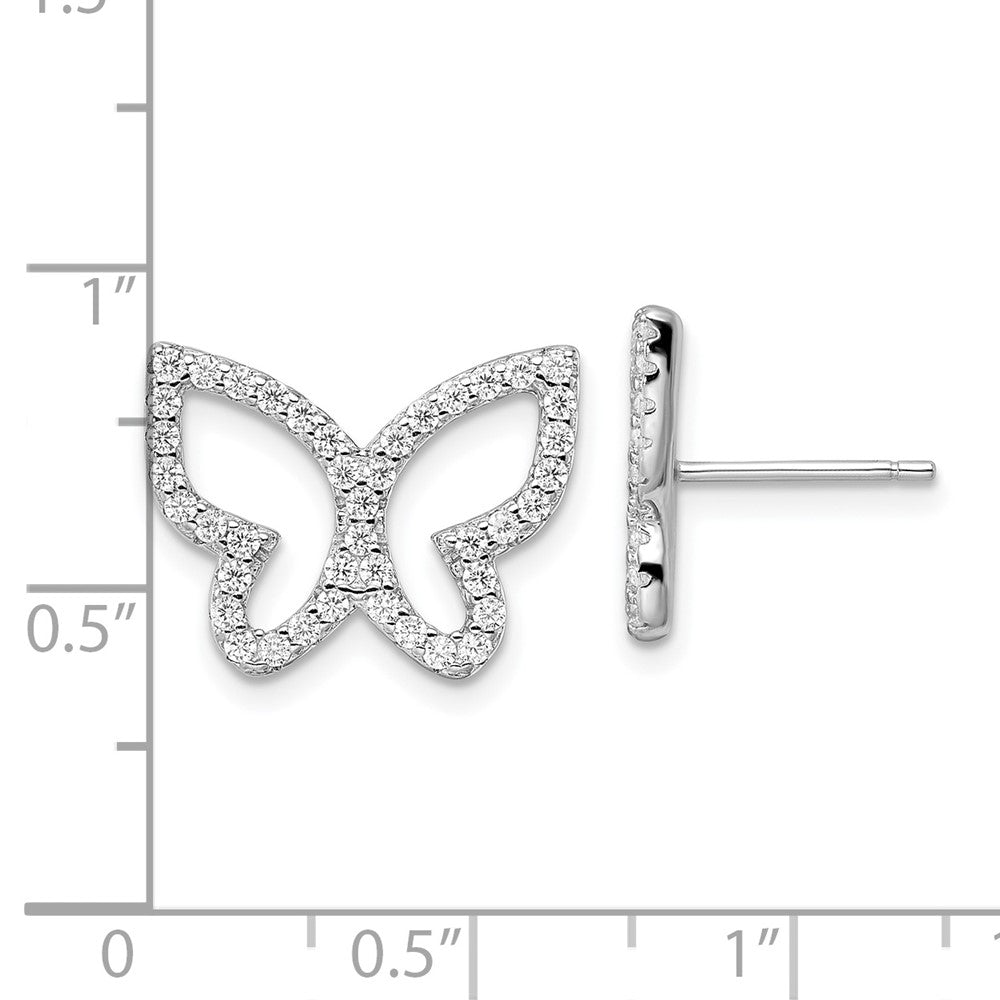 Rhodium-plated Sterling Silver Polished CZ Open Butterfly Post Earrings