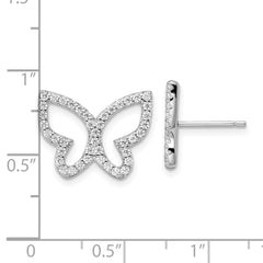 Rhodium-plated Sterling Silver Polished CZ Open Butterfly Post Earrings