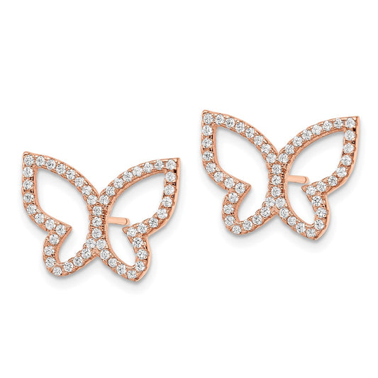 Rose Gold-plated Sterling Silver CZ Open Butterfly Post Earrings