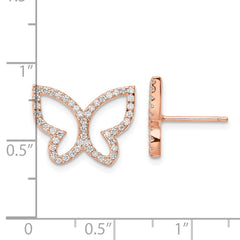 Rose Gold-plated Sterling Silver CZ Open Butterfly Post Earrings