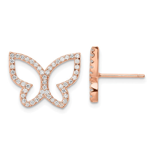 Rose Gold-plated Sterling Silver CZ Open Butterfly Post Earrings