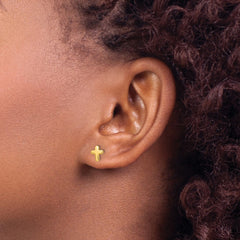 Yellow Gold-plated Sterling Silver Polished Cross Post Earrings