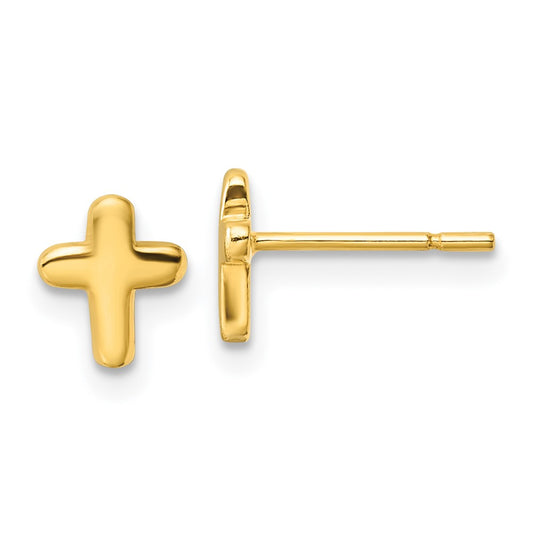 Yellow Gold-plated Sterling Silver Polished Cross Post Earrings