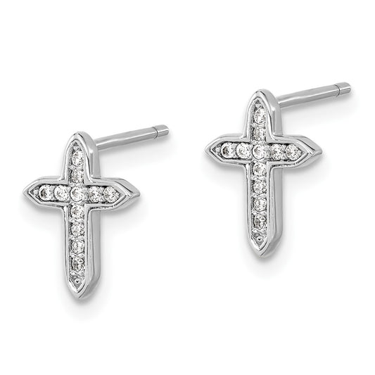 Rhodium-plated Sterling Silver CZ Cross Post Earrings