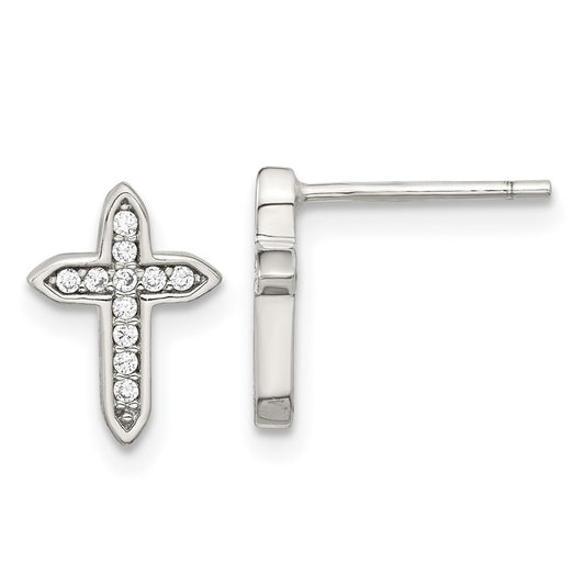 Rhodium-plated Sterling Silver CZ Cross Post Earrings