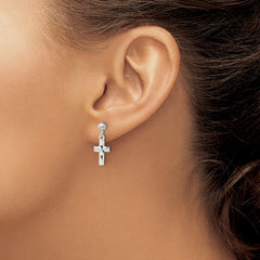Sterling Silver Polished and Diamond-cut Cross Dangle Post Earrings