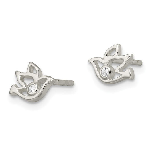 Sterling Silver Polished CZ Dove Post Earrings