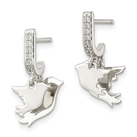 Sterling Silver 2 Birds CZ J-Hoop Post Earrings