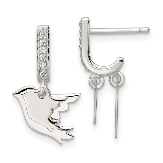 Sterling Silver 2 Birds CZ J-Hoop Post Earrings