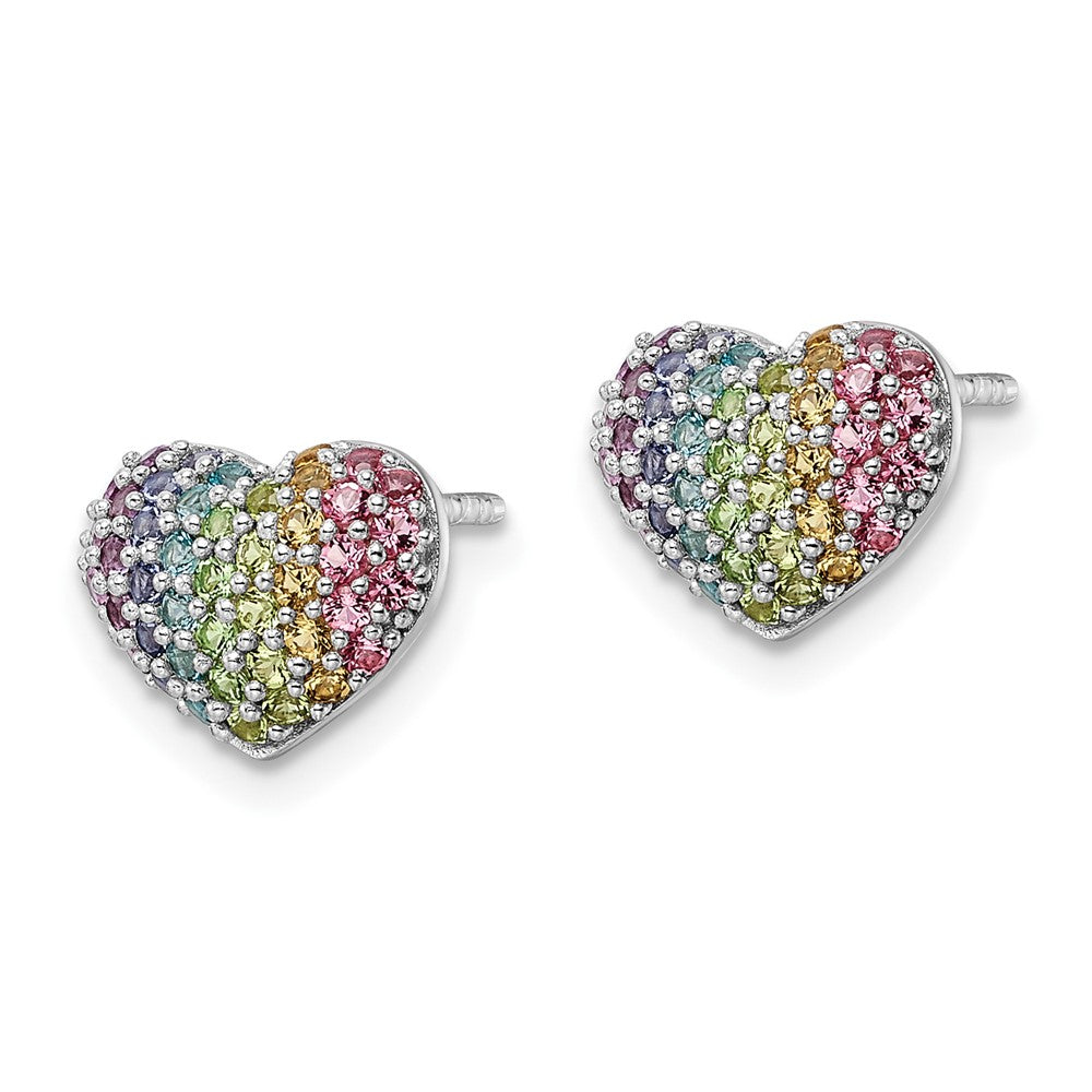 Rhodium-plated Sterling Silver Rainbow Nano Crystal Heart Post Earrings