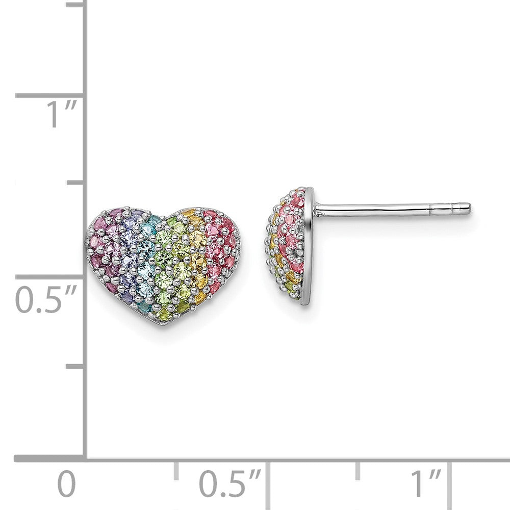 Rhodium-plated Sterling Silver Rainbow Nano Crystal Heart Post Earrings