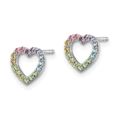 Rhodium-plated Sterling Silver Rainbow Nano Crystal Heart Post Earrings