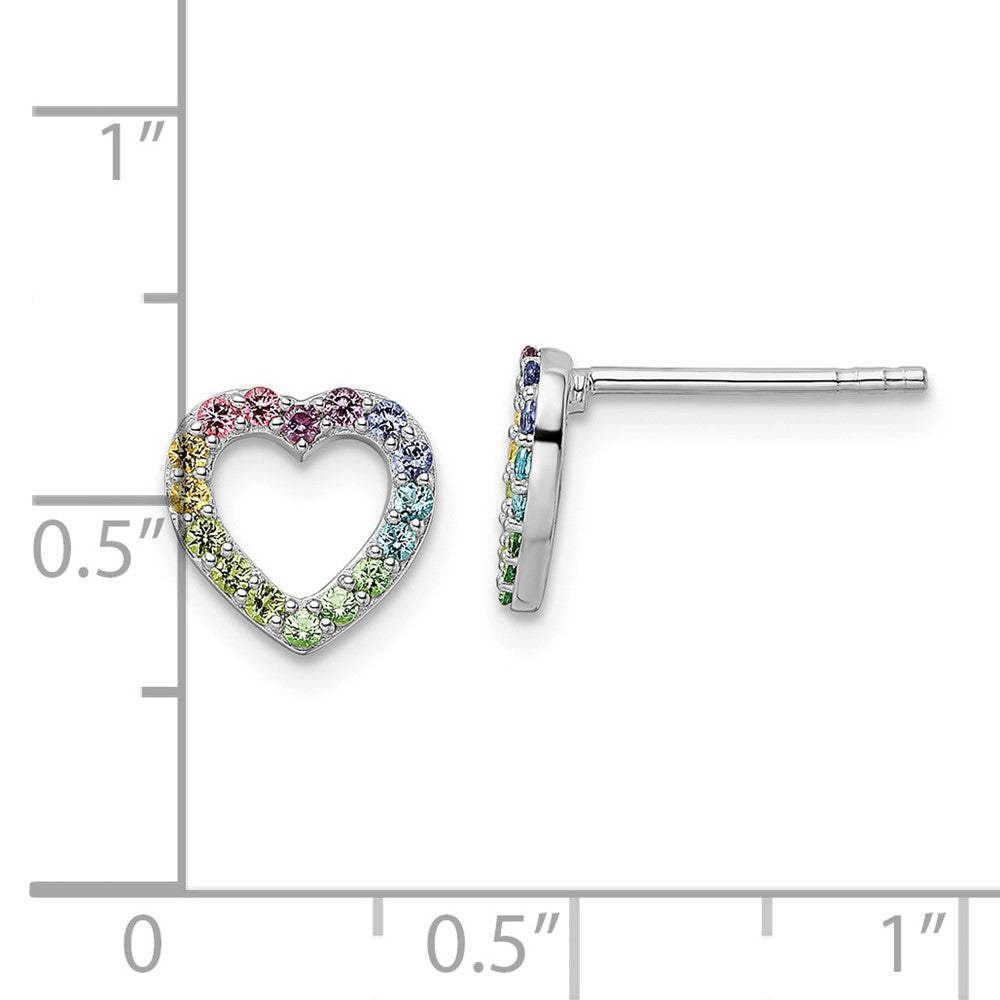 Rhodium-plated Sterling Silver Rainbow Nano Crystal Heart Post Earrings