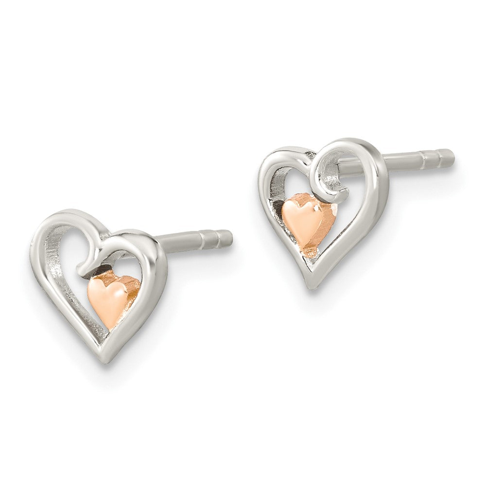 Sterling Silver Open Heart Rose Tone Mini Heart Post Earrings