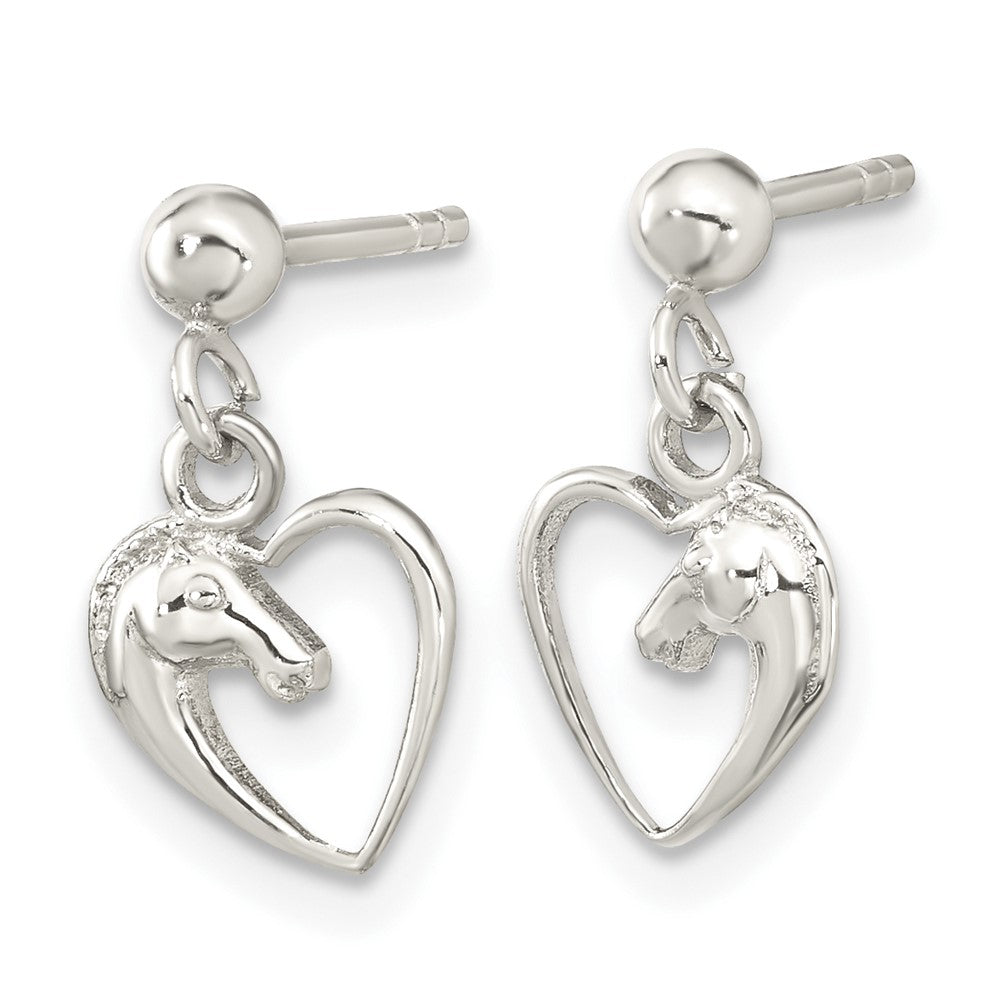 Sterling Silver Open Heart Horse Head Dangle Earrings