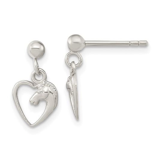 Sterling Silver Open Heart Horse Head Dangle Earrings