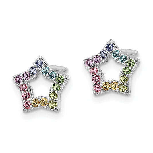 Rhodium-plated Sterling Silver Rainbow Nano Crystal Star Post Earrings