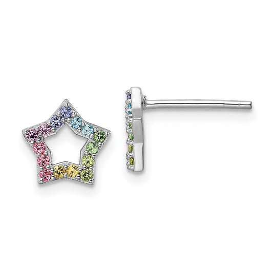 Rhodium-plated Sterling Silver Rainbow Nano Crystal Star Post Earrings