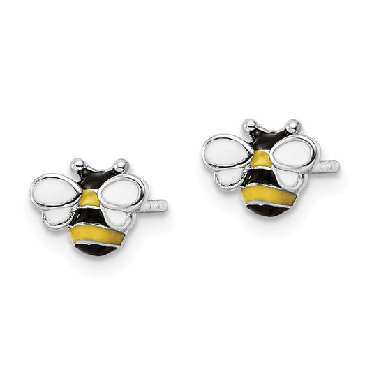 Rhodium-plated Sterling Silver Enameled Bumble Bee Post Earrings