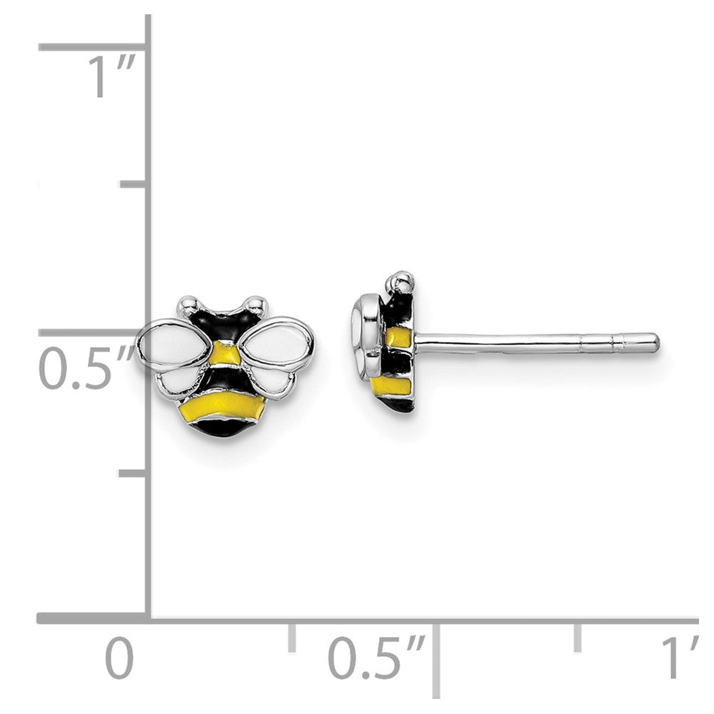 Rhodium-plated Sterling Silver Enameled Bumble Bee Post Earrings