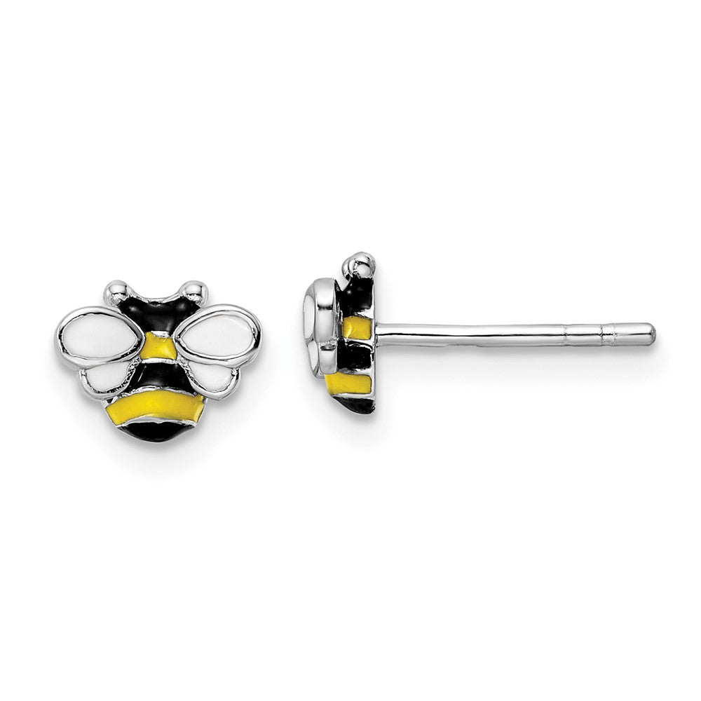 Rhodium-plated Sterling Silver Enameled Bumble Bee Post Earrings