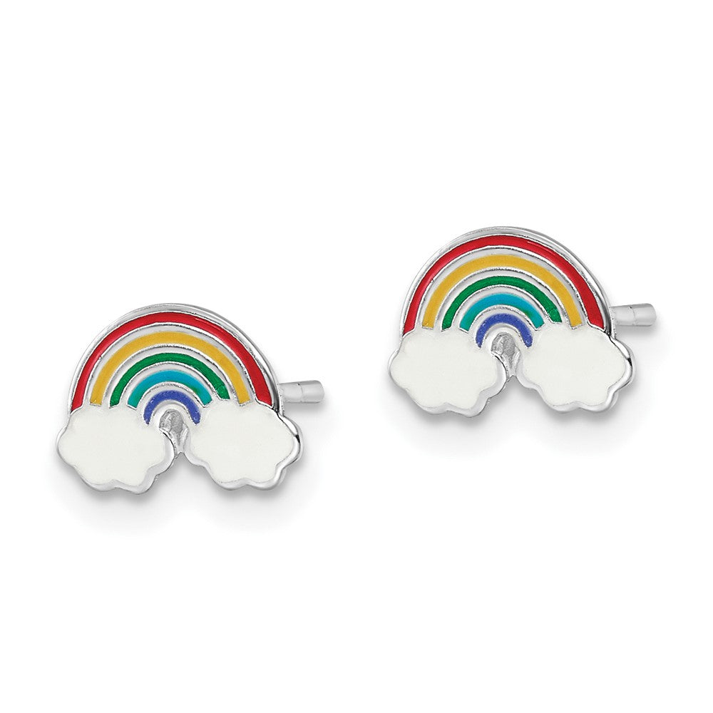Rhodium-plated Silver Enamel Kids Rainbow Post Earrings
