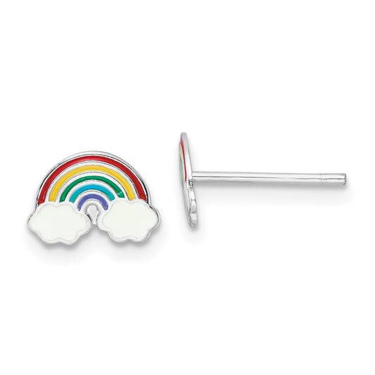 Rhodium-plated Silver Enamel Kids Rainbow Post Earrings