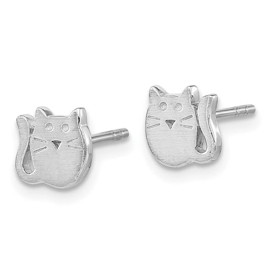 Rhodium-plated Silver Satin Cat Post Earrings