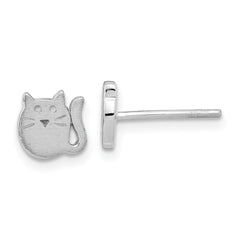 Rhodium-plated Silver Satin Cat Post Earrings