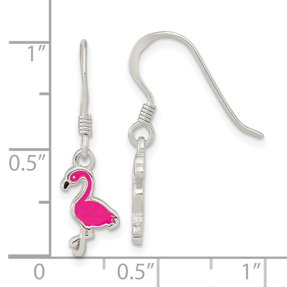 Sterling Silver Hot Pink Enamel Flamingo Dangle Earrings