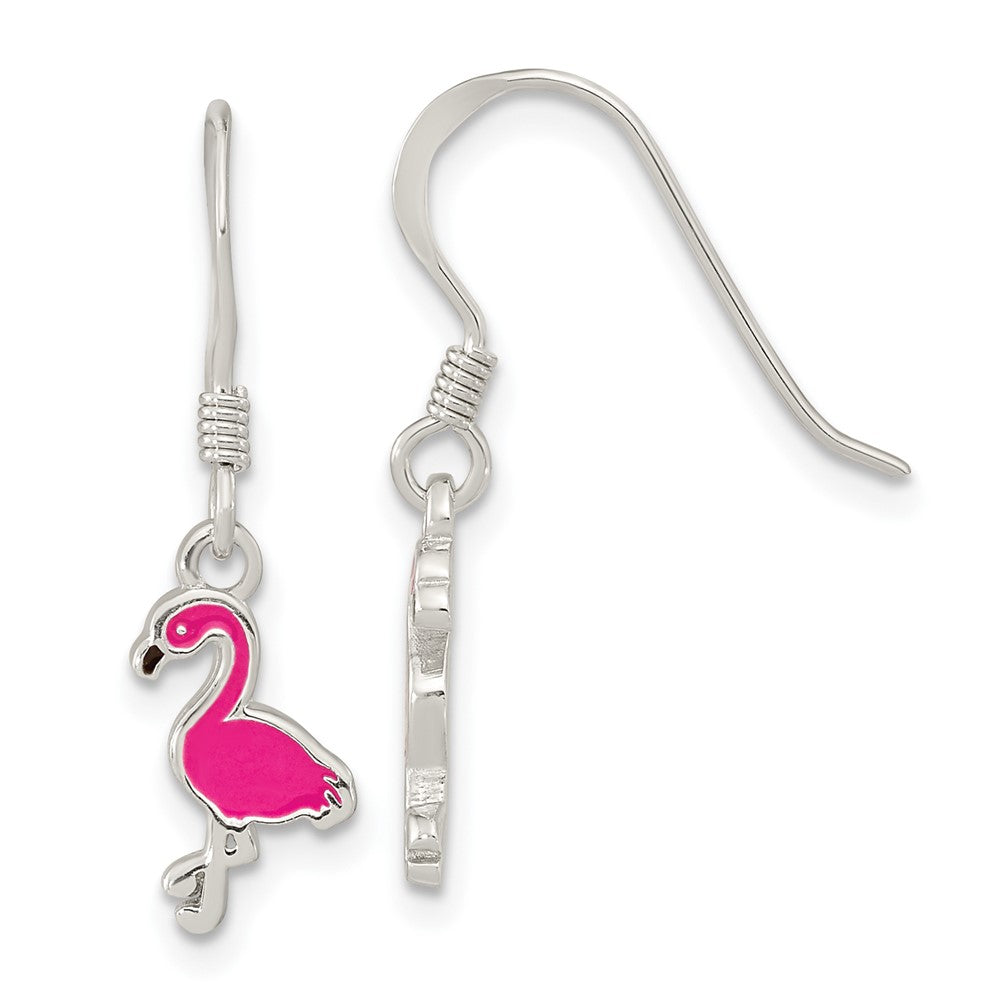 Sterling Silver Hot Pink Enamel Flamingo Dangle Earrings