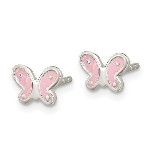 Sterling Silver Pink Butterfly Post Earrings