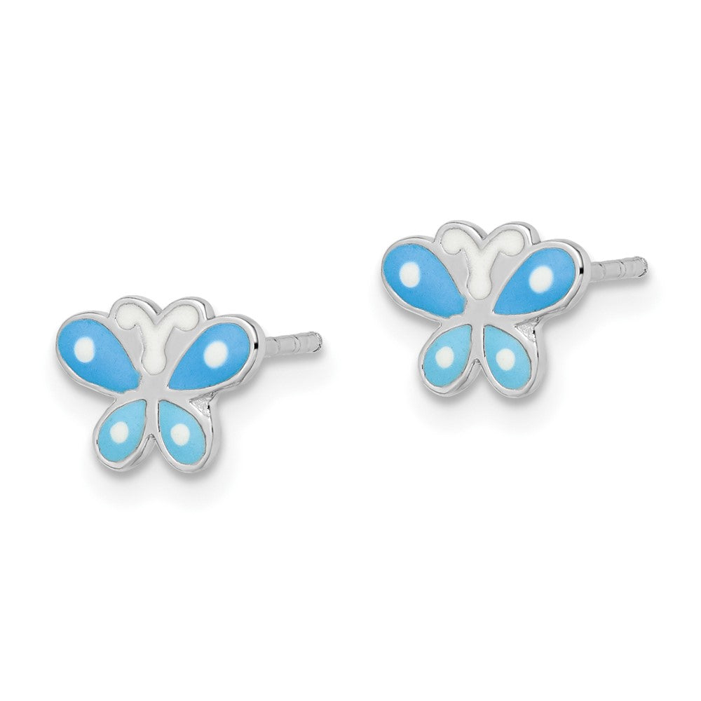 Rhodium-plated Sterling Silver Enameled Butterfly Post Earrings