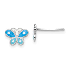 Rhodium-plated Sterling Silver Enameled Butterfly Post Earrings