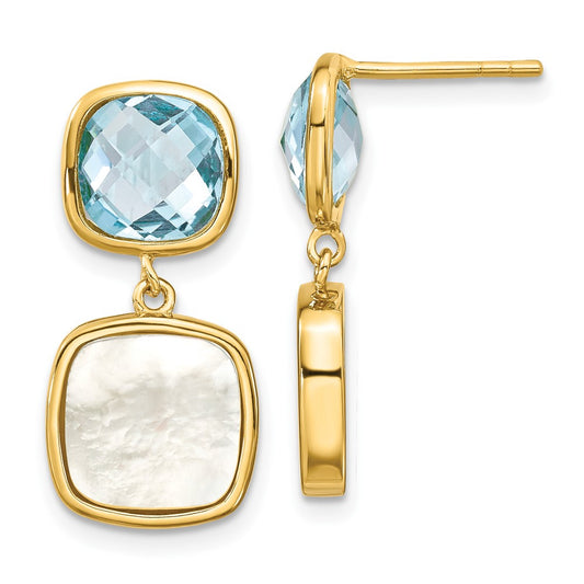 Yellow Gold-plated Sterling Silver 3.46BT Blue Topaz & MOP Post Dangle Earrings