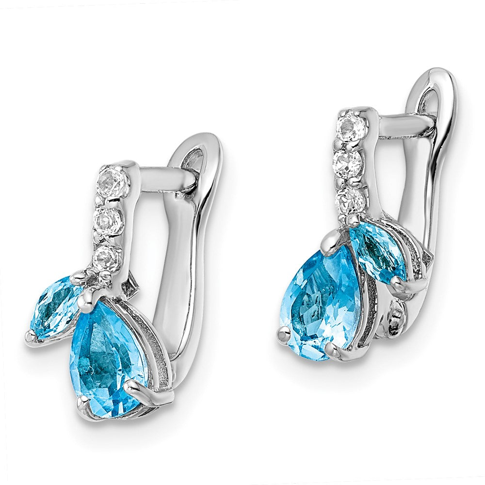 Rhodium-plated Sterling Silver Swiss BT White Topaz Hinged Earrings