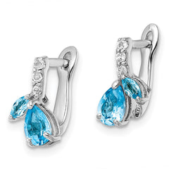 Rhodium-plated Sterling Silver Swiss BT White Topaz Hinged Earrings