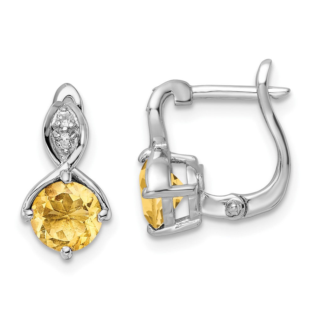 Rhodium-plated Silver 1.48tw Citrine Wt Topaz Hinged Earrings