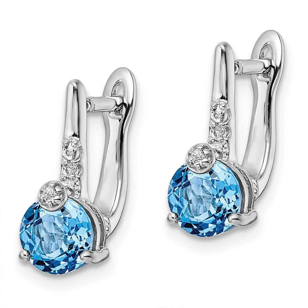 Rhodium-plated Sterling Silver Swiss BT White Topaz Circle Hinged Earrings