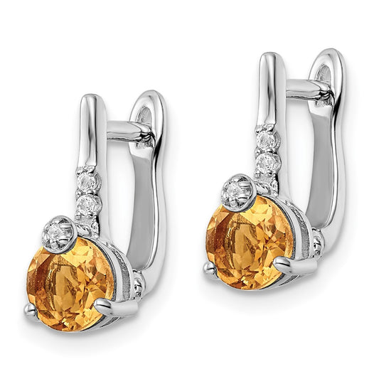 Rhodium-plated Sterling Silver 1.49tw Citrine & White Topaz Circle Hinged Earrings