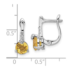 Rhodium-plated Sterling Silver 1.49tw Citrine & White Topaz Circle Hinged Earrings