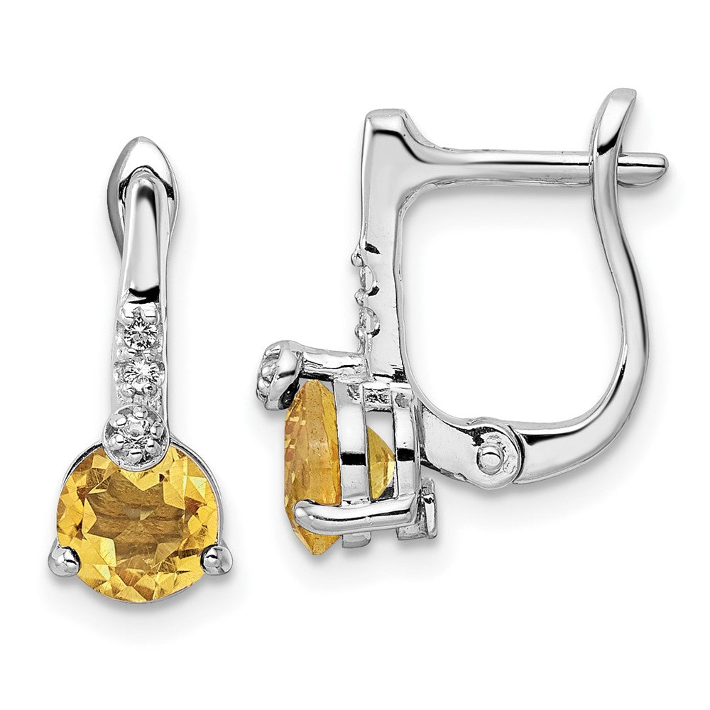 Rhodium-plated Sterling Silver 1.49tw Citrine & White Topaz Circle Hinged Earrings