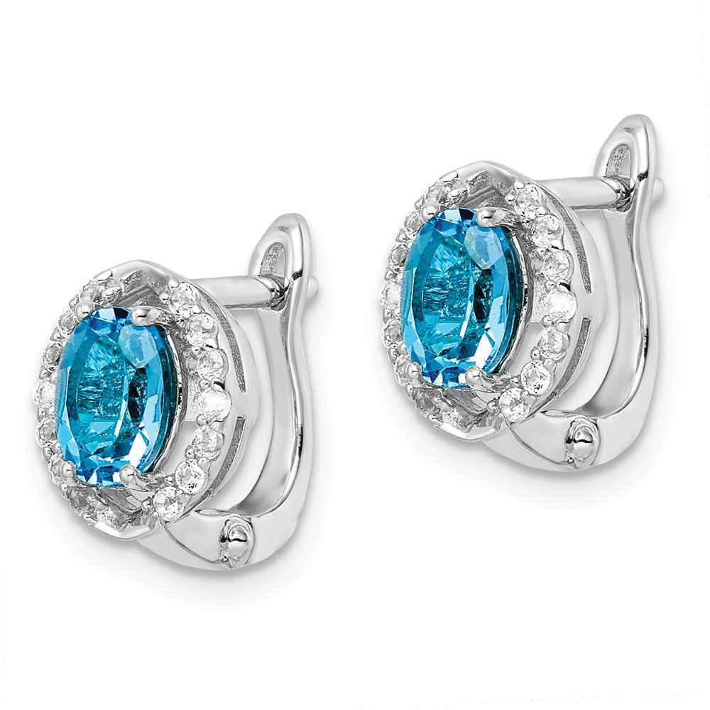 Rhodium-plated Sterling Silver Swiss BT White Topaz Oval Hinged Earrings